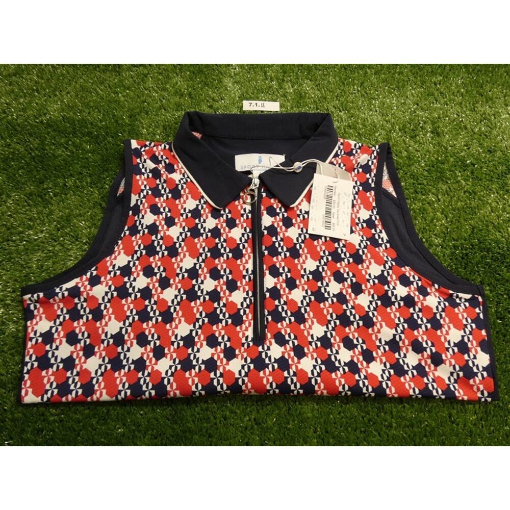Sport Haley Womens Sleeveless Polo Golf Shirt C.C. Logo Navy/Red/White Small
